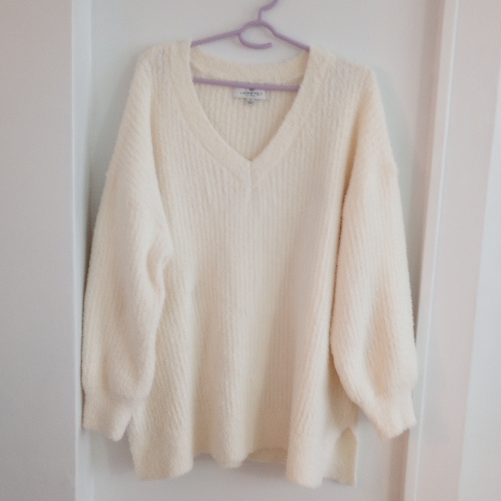 Laurie Felt Oversized Cozy Cream V-Neck Sweater Size 1X